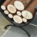 Outsunny Metal Arced Firewood Log Holder Indoor Outdoor Folding Firewood Rack Fireplace Wood Storage Shelf w/ Leaf Pattern Design, Black, 43.5W x 36.5D x 41H cm