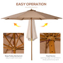 Outsunny 3(m) Wooden Garden Parasol Sun Shade Outdoor Umbrella Canopy Khaki