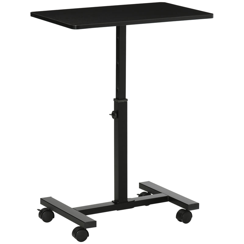 HOMCOM Mobile Laptop Table, End Table with Wheels Height Adjustable, Black