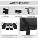 Outsunny 9 Pieces PE Rattan Cube Garden Furniture Set with Cushions, Outdoor Dining Table Set with 4 Armchair, 4 Stool, and Square Glass Top Table, Black