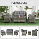 Outsunny 4 Pieces Rattan Sofa Set Outdoor Conservatory Furniture with Cushions