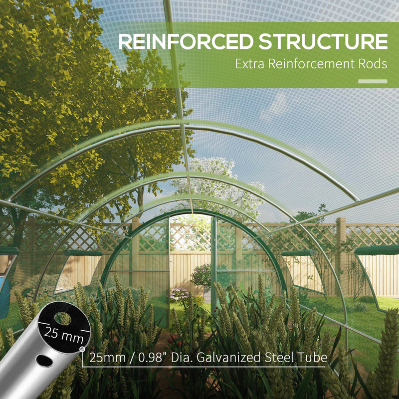 Outsunny Tunnel Greenhouse, Upgraded Structure, Hinged Doors, 6 x 3(m), Green