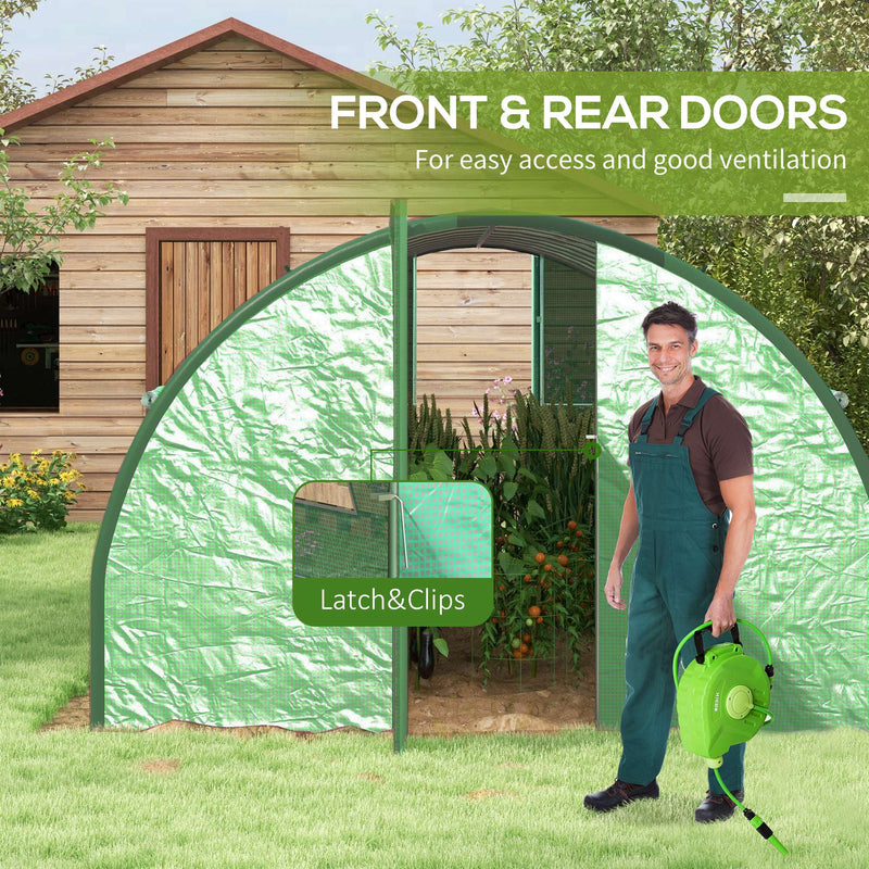 Outsunny Tunnel Greenhouse, Upgraded Structure, Hinged Doors, 6 x 3(m), Green