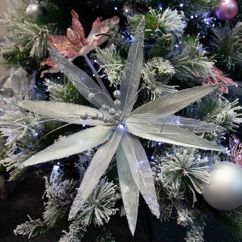 Christmas Sparkle Super Flower Decoration Glitter 45cm in Silver