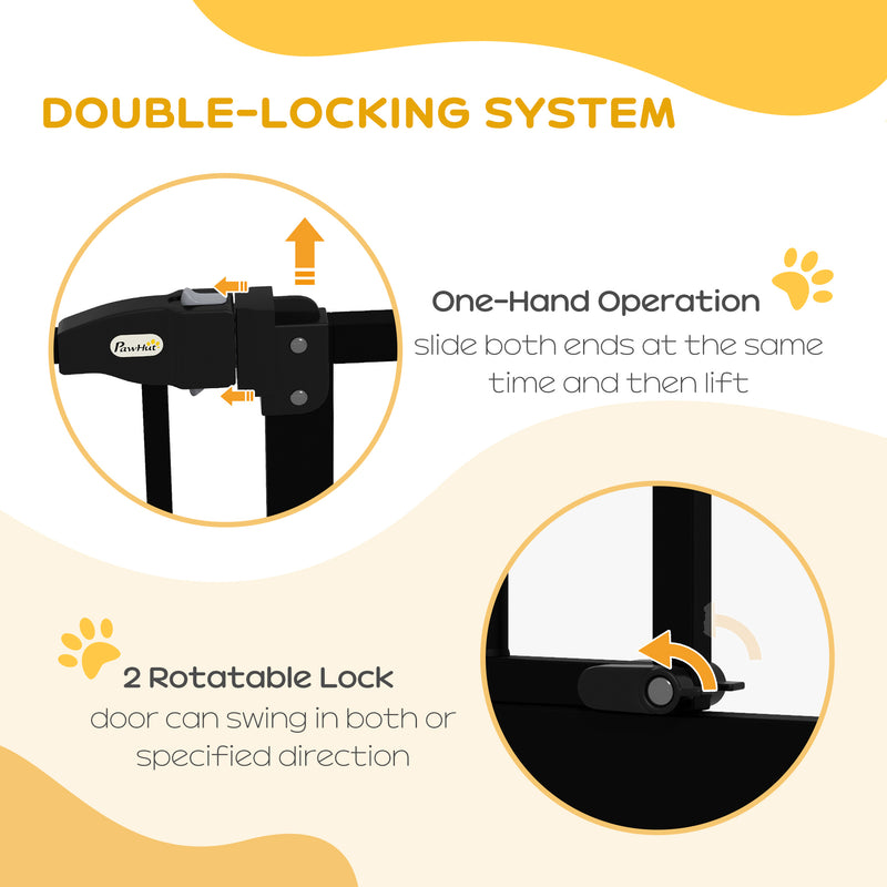 PawHut 74-80cm Adjustable Metal Pet Gate Safety Barrier w/ Auto-Close Black