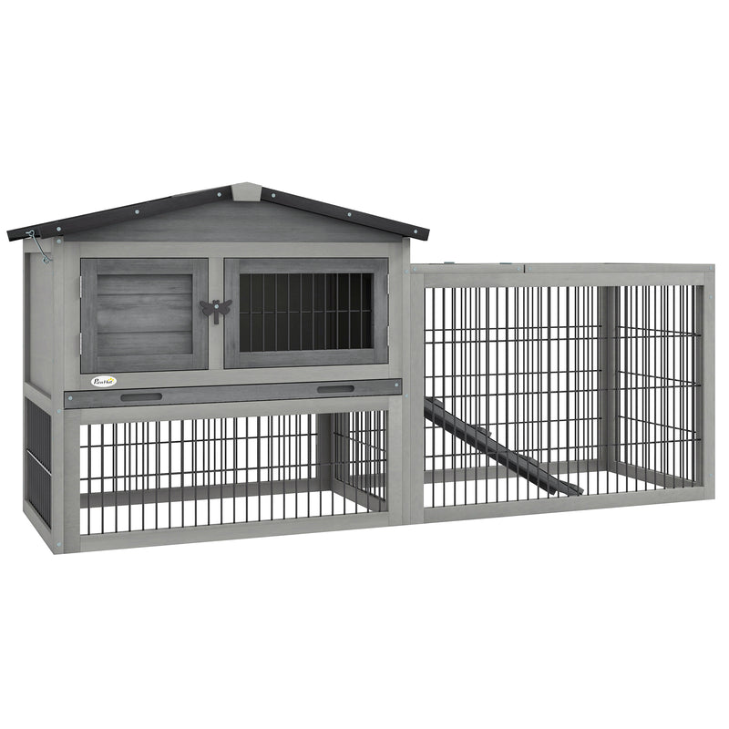 Samland Rabbit Hutch Pawhut Wooden Rabbit Hutch with Run, Asphalt Roof, Pull-Out Tray, Ramp
