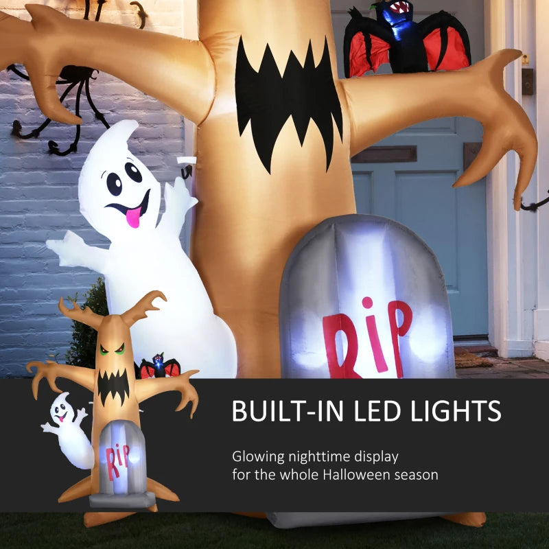 Halloween Inflatable Ghost Tree with White Ghost and Tombstone 8'