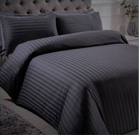 Lewis's Satin Stripe 100 % Cotton Duvet Set - Charcoal