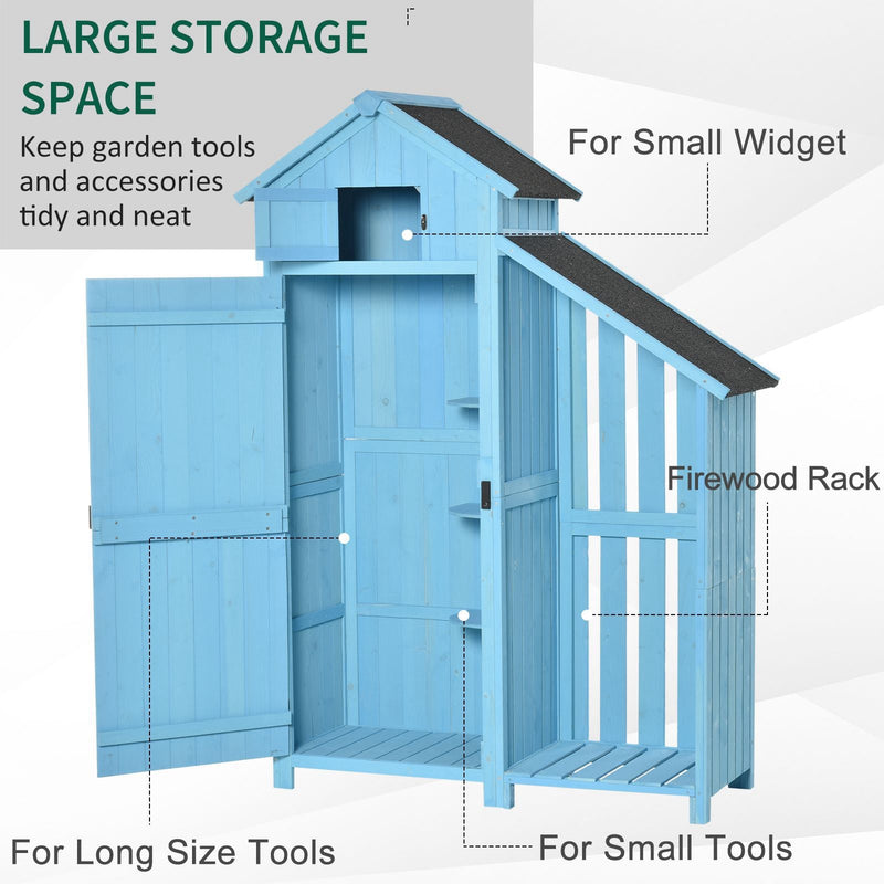 Garden Storage Shed - Firewood House Storage 130L x 54.5W x 180H cm Blue
