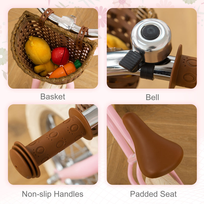 Kids Balance Bike with Basket - Pink