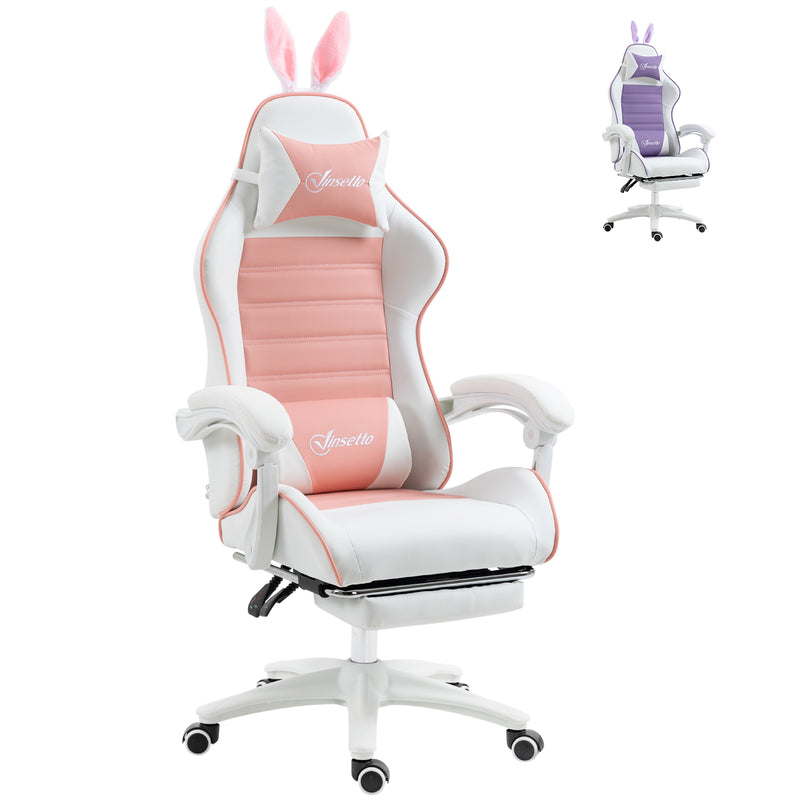 Vinsetto Racing Style Gaming Chair with Footrest Removable Rabbit Ears, Pink