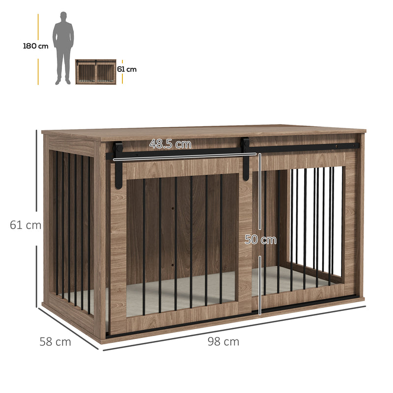 PawHut Dog Crate Furniture with Removable Cushion for Large Dogs - Brown