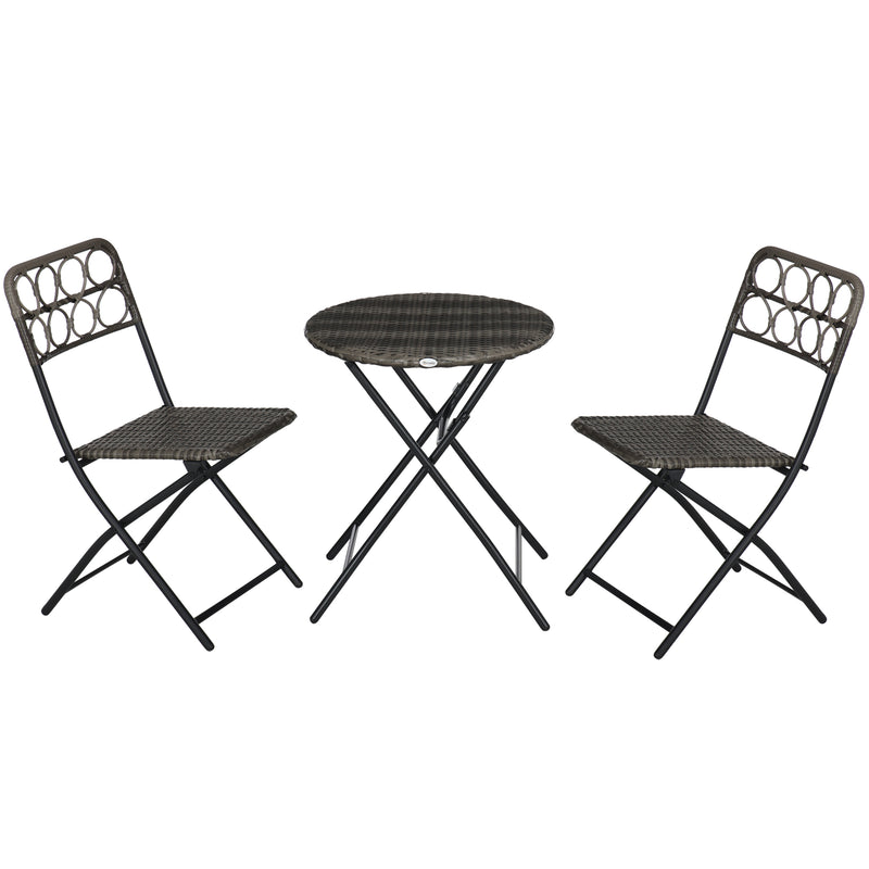 Outsunny 3 PCS Folding Rattan Wicker Bistro Set, Coffee Table Set, Grey