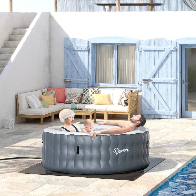 Outsunny Inflatable Hot Tub Spa Round with Cover for 4-6 People 195cm - Grey