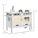 HOMCOM Kids Kitchen Play Set Cooking Toy w/ Wheels Sink for 3-5 Years Old Nature Wood