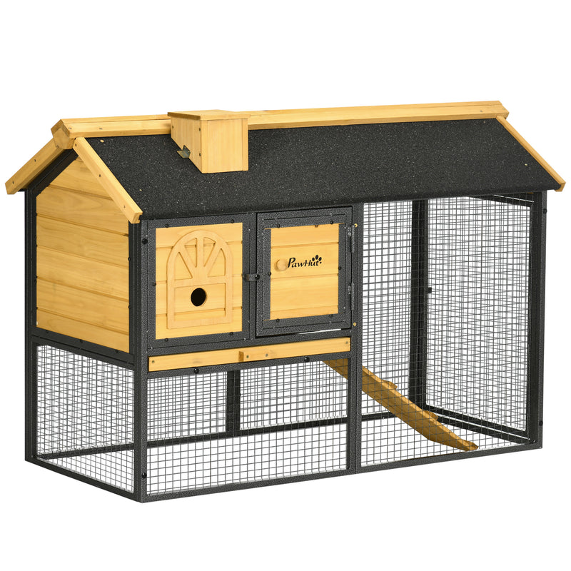 PawHut Rabbit Hutch Outdoor Bunny Cage w/ Run, Removable Tray, 120 x 55.5 x 80cm