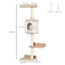 PawHut Cat Tree Cat Shelf Wall-Mounted Shelter with Condo Bed Scratching Post