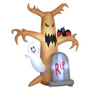 Halloween Inflatable Ghost Tree with White Ghost and Tombstone 8'