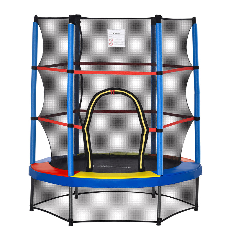 HOMCOM Kids Trampoline Mini Bouncer w/ Enclosure Net for 3-6 Years Multi Colour
