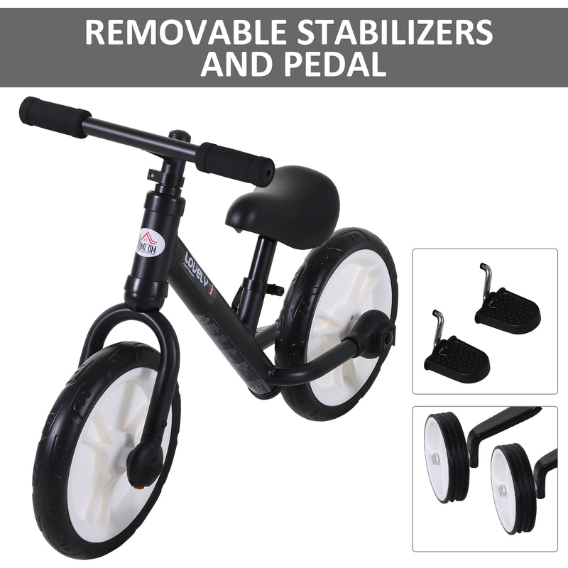 Toddler Balance Bike with Stabalisers - Black