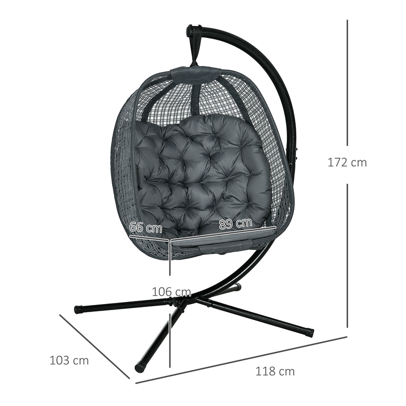 Outsunny Hanging Swing Chair w/ Thick Cushion, Patio Hanging Chair, Dark Grey