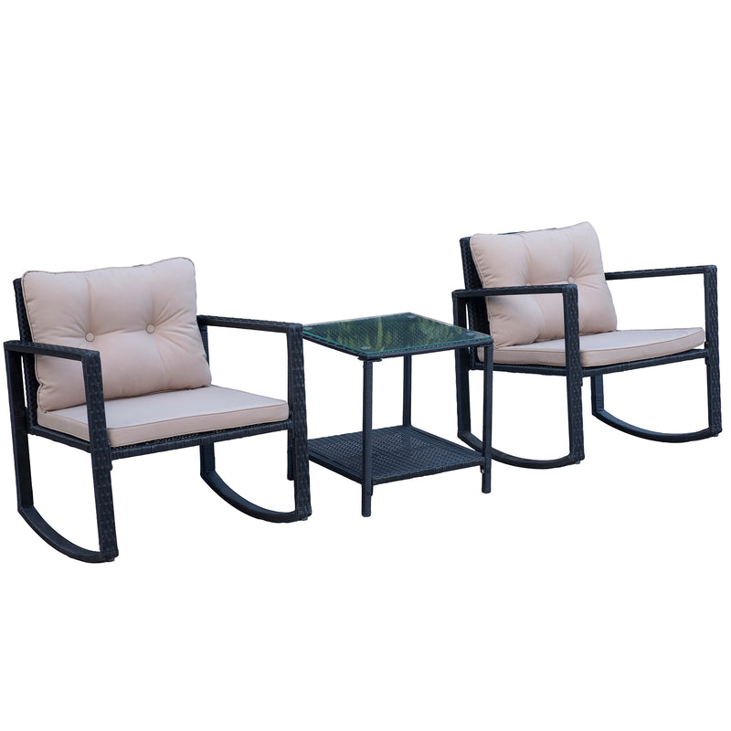 Outsunny Rattan Rocking Chair Set - Black