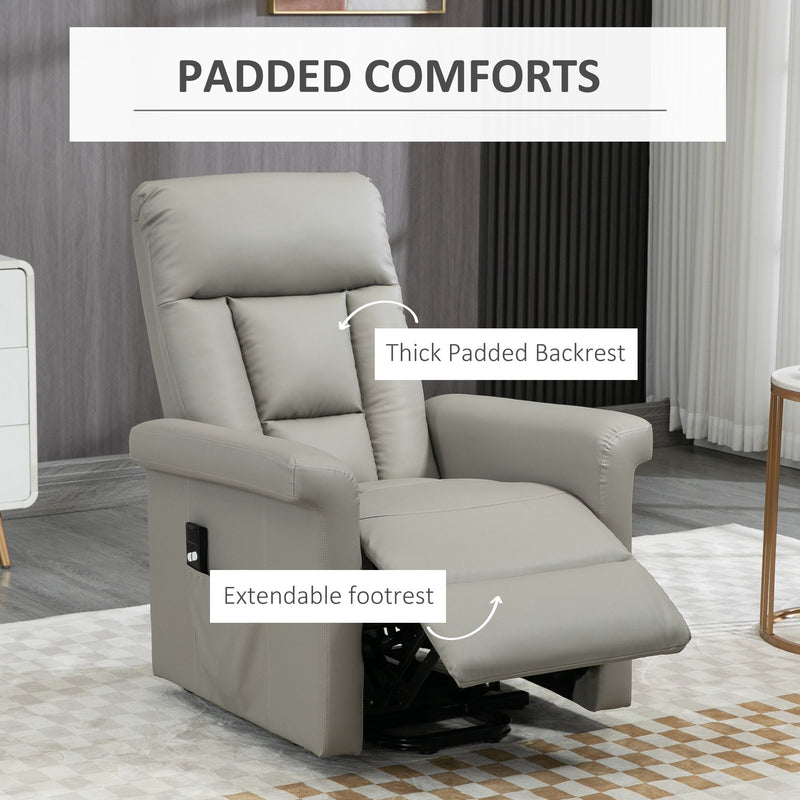 HOMCOM Power Lift Chair, PU Leather Electric Recliner with Side Pocket, Grey