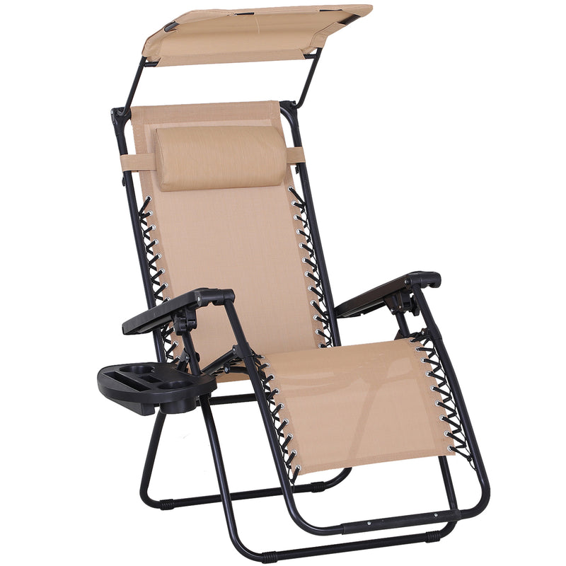 Outsunny Zero Gravity Chair Adjustable Patio Lounge w/ Cup Holder Beige
