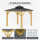 Outsunny 3x(3)M Outdoor Hardtop Gazebo Canopy with 2-Tier Roof and Solid Wood Frame Outdoor Patio Shelter for Patio, Garden, Grey