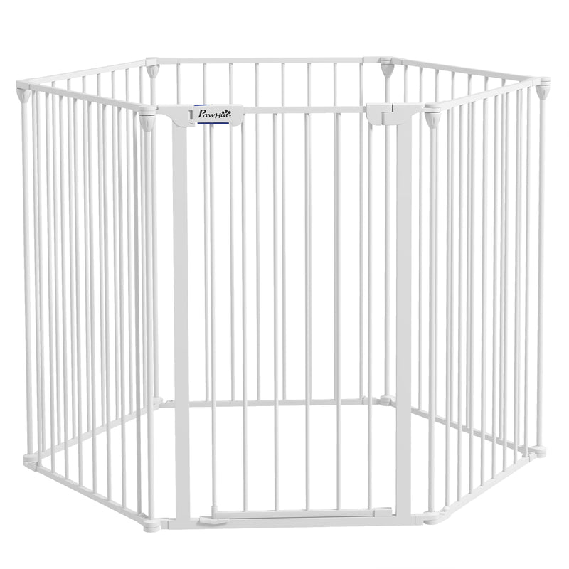 PawHut 2-in-1 Dog Pen, Safety Pet Gate, 6 Panels, for Medium Dogs, 90Hcm - White