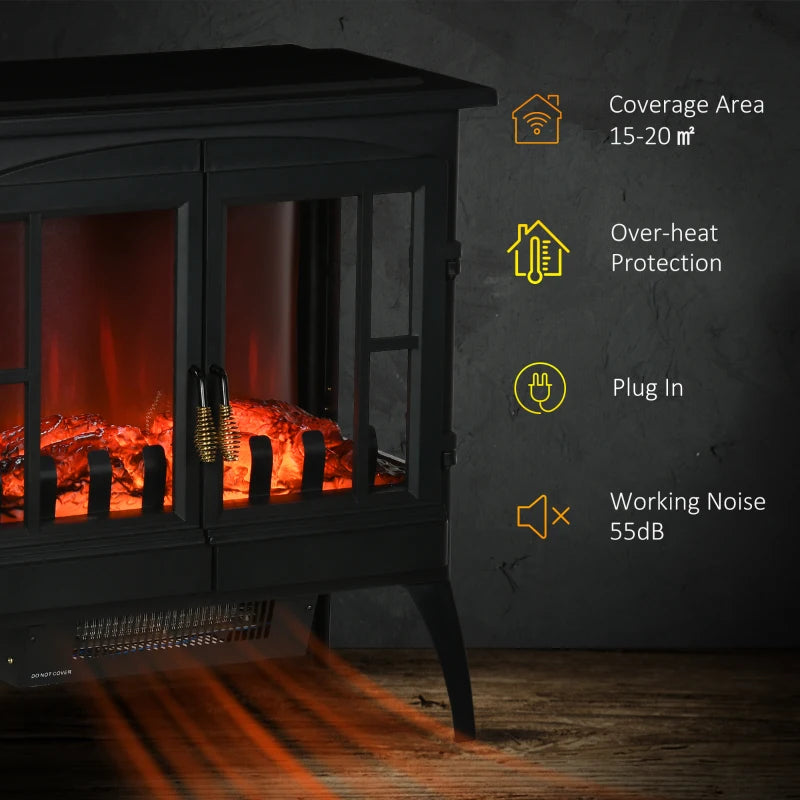 HOMCOM Electric Fireplace Heater with LED Flame Effect - Black