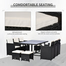 Outsunny Rattan Dining Set Garden Furniture Patio set 11 PC with Cushion Black /Milk  White