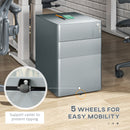 Vinsetto 3 Drawer Metal Filing Cabinet Lockable 5 Wheels Compact Under Desk Grey