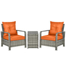 Outsunny 3 PCs PE Rattan Garden Sofa Set w/ 2 Chairs & Storage Table Orange