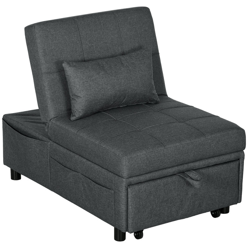 HOMCOM Folding Sofa Bed Adjustable Single Sleeper W/ Pillow Side Pocket, Grey
