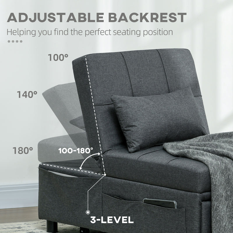 HOMCOM Folding Sofa Bed Adjustable Single Sleeper W/ Pillow Side Pocket, Grey