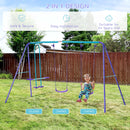 Outsunny Metal 2 Swings & Seesaw Set Height Adjustable Outdoor Play Set, Green