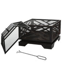Outsunny 66cm Square Fire Pit Patio Metal Brazier w/ Grill Net Mesh Cover Poker