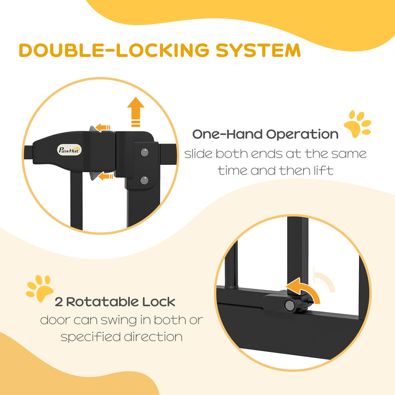 PawHut 74-100cm Adjustable Metal Pet Gate Safety Barrier w/ Auto-Close Black