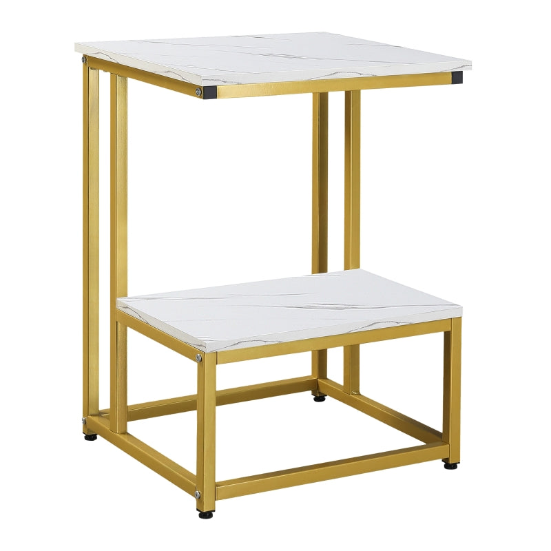HOMCOM Modern Side Table Square - White / Gold