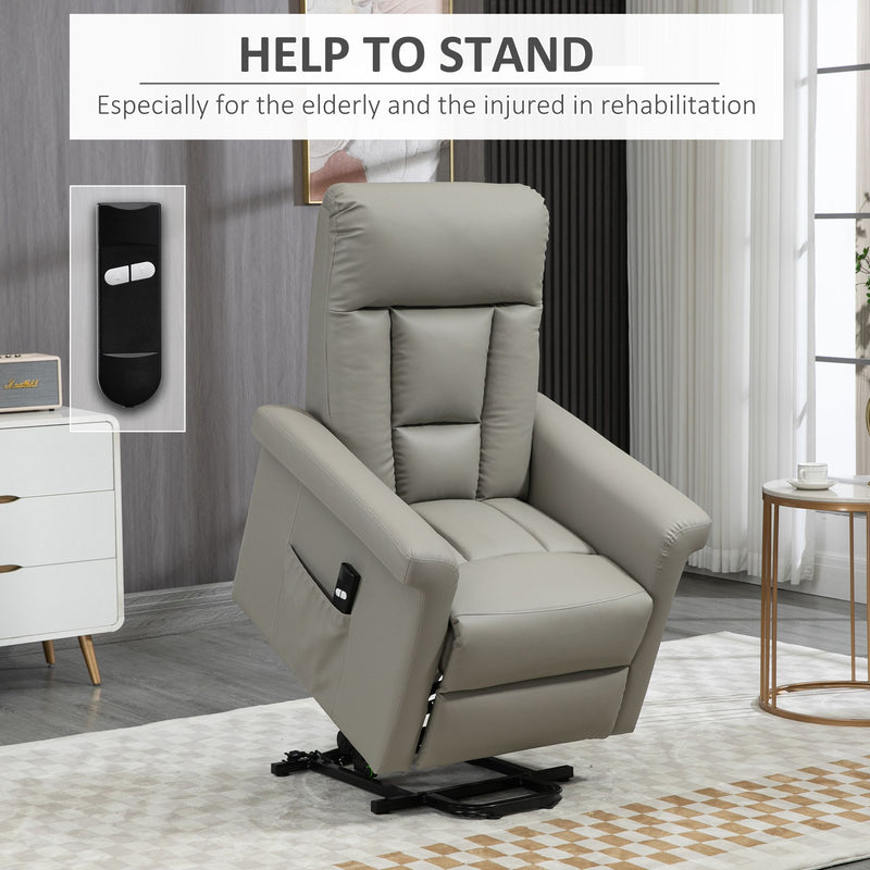 HOMCOM Power Lift Chair, PU Leather Electric Recliner with Side Pocket, Grey
