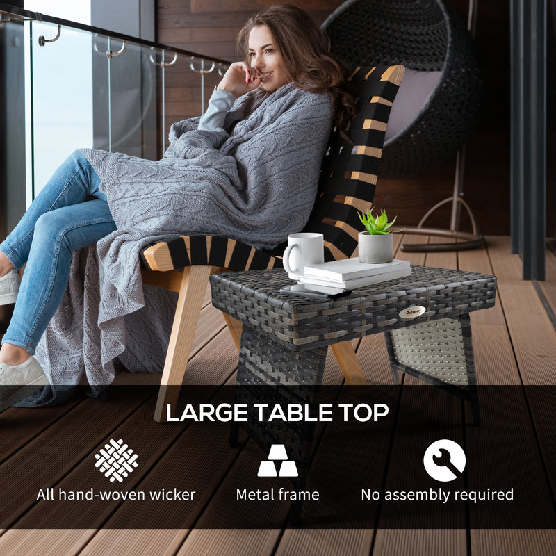 Outsunny Foldable Outdoor Coffee Table, Metal Frame Rattan Side Table, Grey