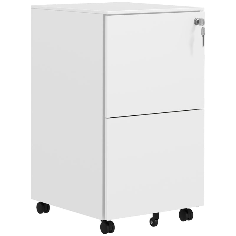Vinsetto 2-Drawer Vertical Filing Cabinet with Lock, Steel Mobile File Cabinet with Adjustable Hanging Bar for A4, Legal and Letter Size, White