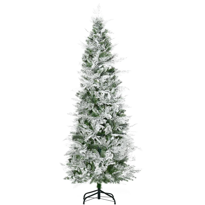 HOMCOM Christmas Tree Pencil Snow Flocked 6' with Realistic Cypress Branches