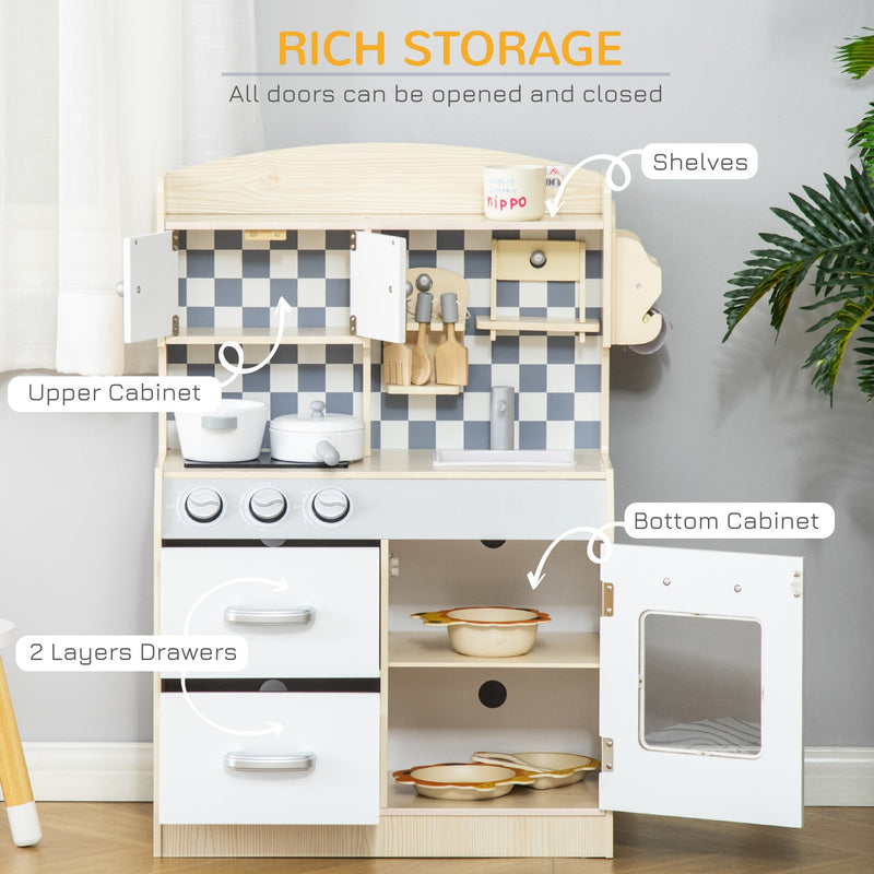 Kids Kitchen Play Cooking Toy Set w/ Sink, Cooking Bench for 3-6 Years Old