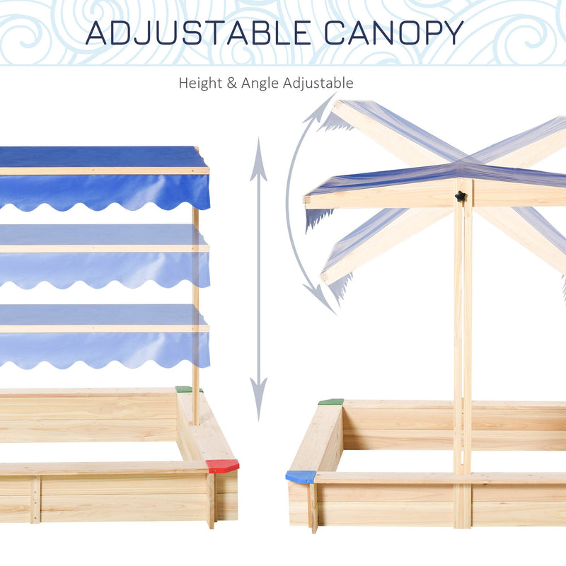 Outsunny Wooden Kids Sandbox Bottom-less design Blue Canopy