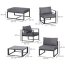 Outsunny 6pcs Garden Sectional Sofa Set Aluminum Frame Coffee Table Footstool