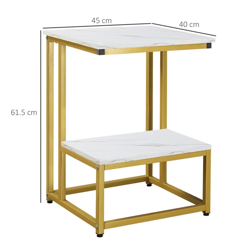 HOMCOM Modern Side Table Square - White / Gold