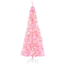 HOMCOM Christmas Tree Slim Pink 6' with 300 Warm White LED Lights