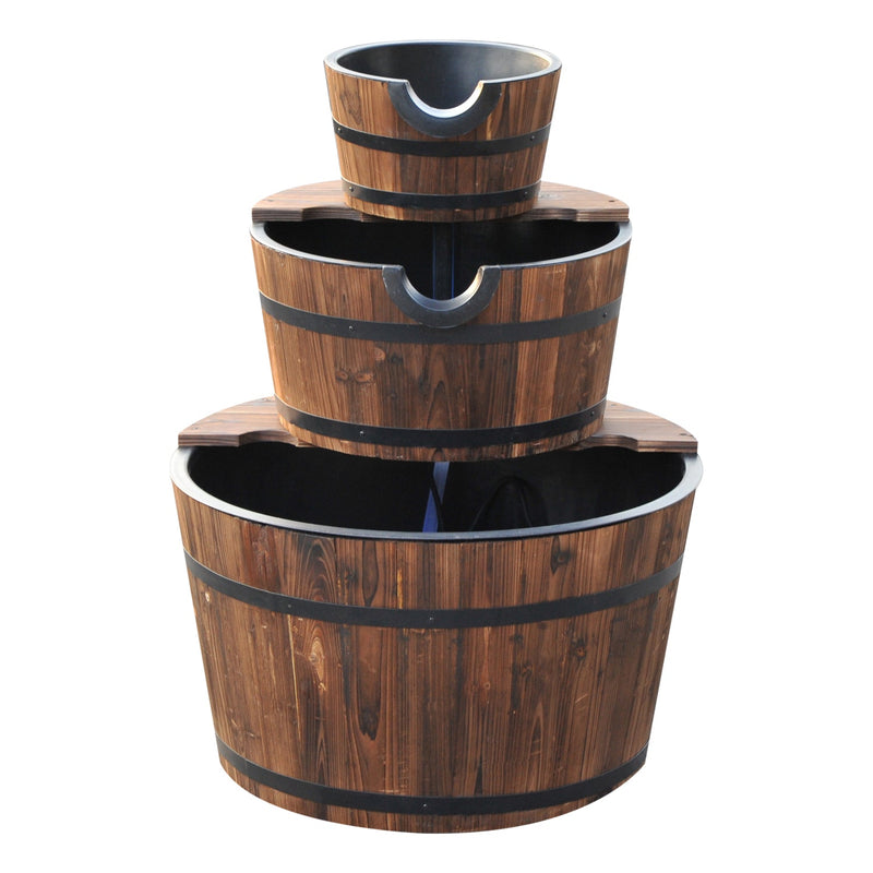 Outsunny Garden 3-tier wooden barrel Fountain